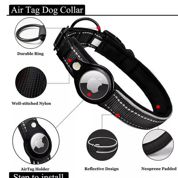 NWT dog collar orange Apple AirTag tracker reflective padded nylon medium B182 - Picture 6 of 8